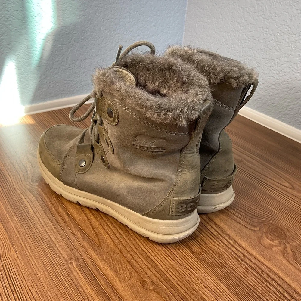 Sorel Gray suede Waterproof Fur-Trimmed Winter Boots Size 7